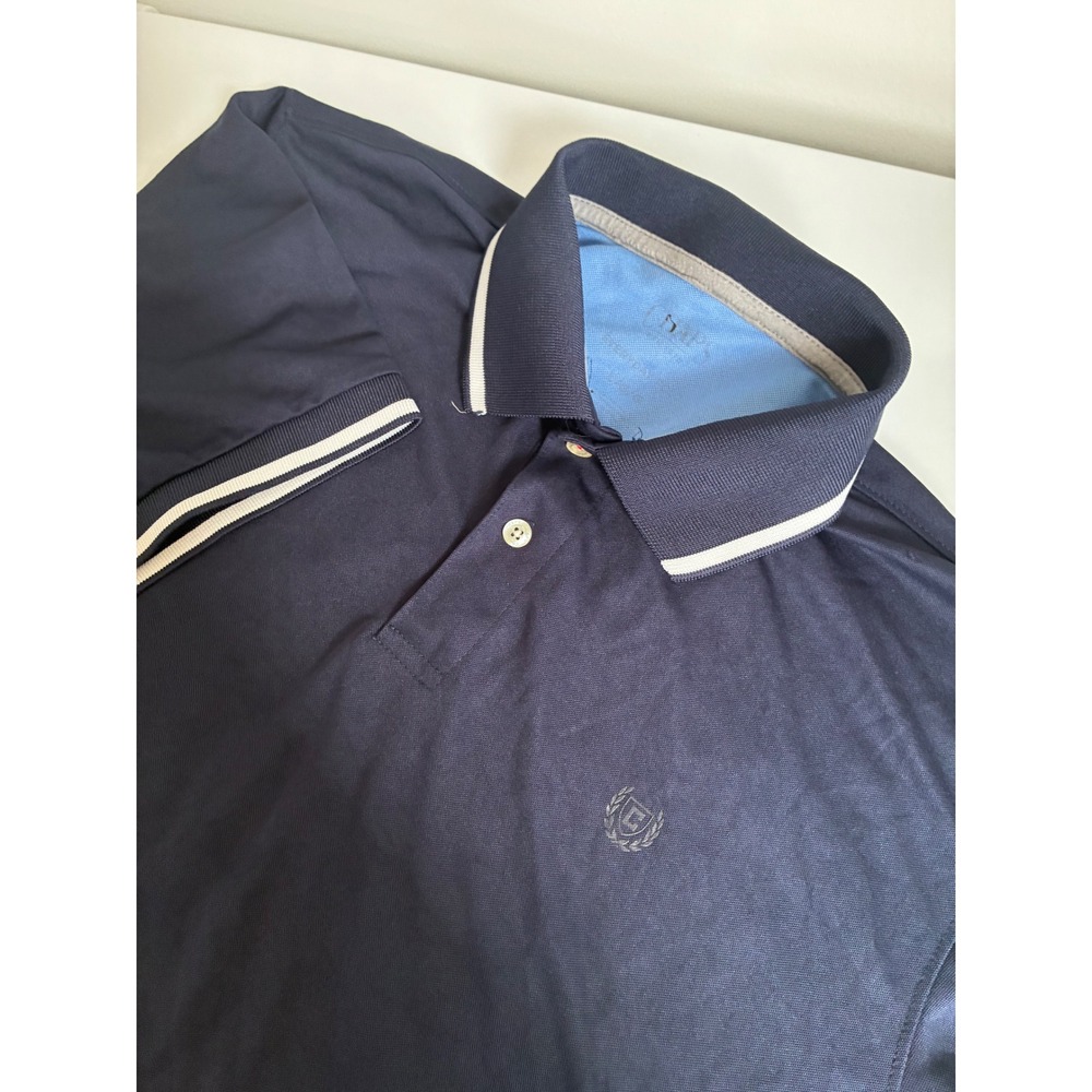 Chaps Mens Navy Blue Pique Polo Shirt White Tipped Collar Short Sleeve Large